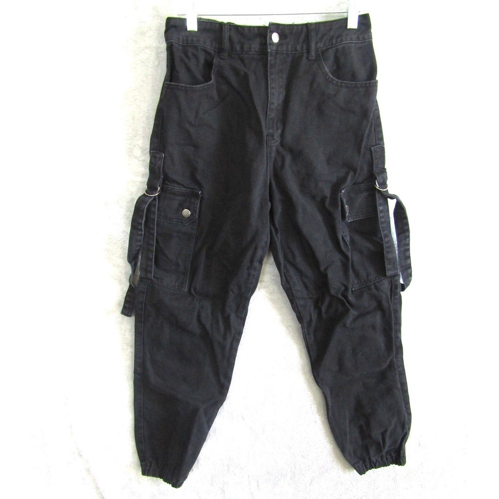 Forever 21 Womens Black Cargo Jogger Pants High Rise‎ Utility Straps Size L